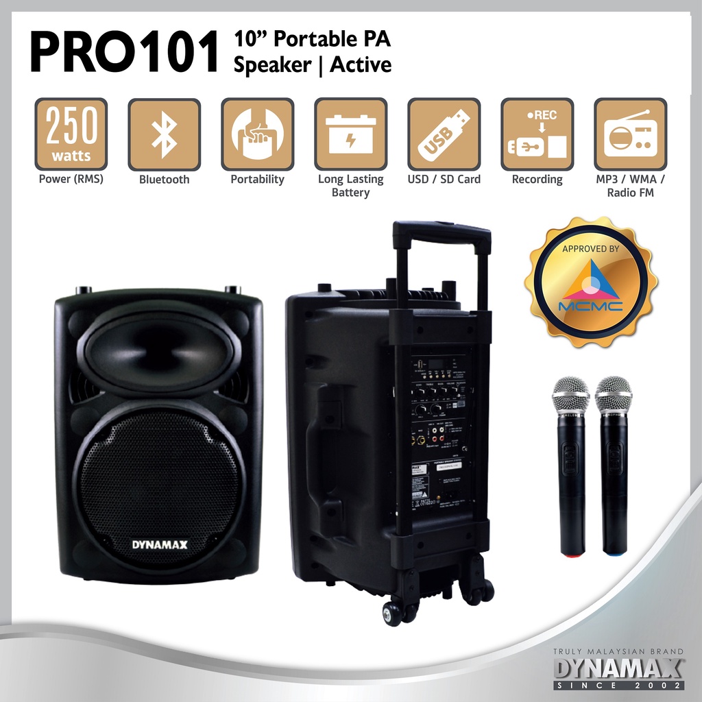 DYNAMAX PRO110 /PRO101 10" Bluetooth Portable PA System Portable