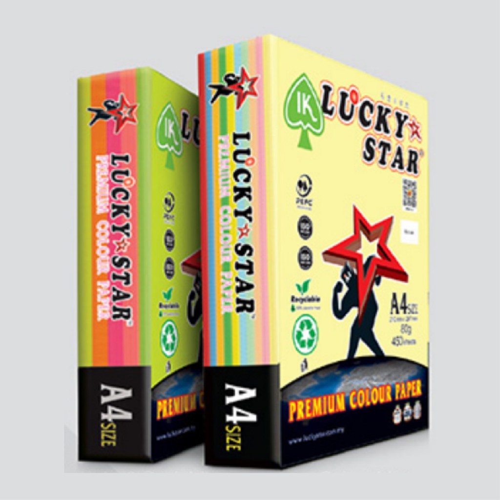 Lucky Star Mix Colour Paper / Kertas Warna 80gsm.450's (Light Mix