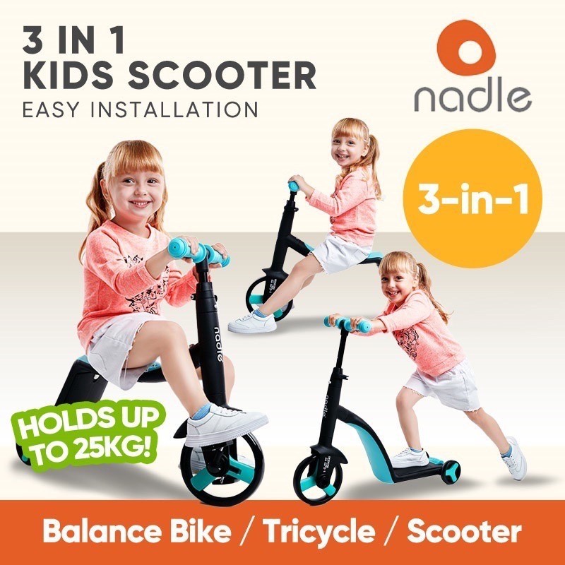 NADLE 3 in 1 Scooter Toddler Balance Bike for Kids with Free