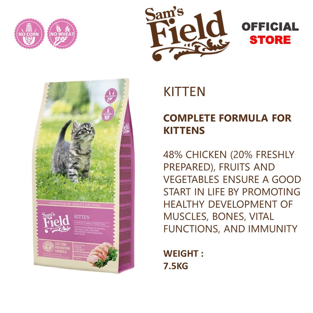 Sam s Field Super Premium Quality Cat Dry Food Kitten Chicken 7.5kg