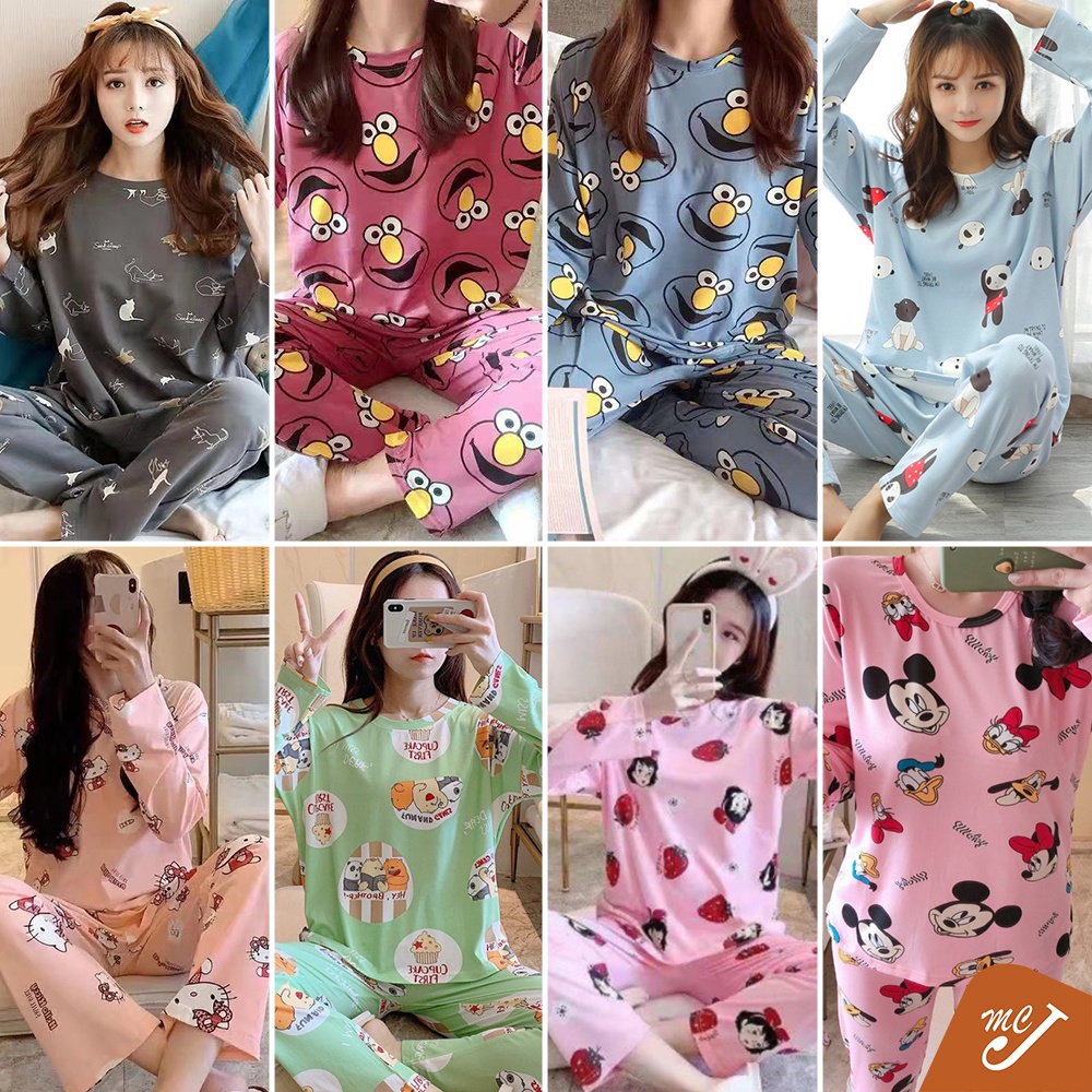 McJoden - ATHENA Set Piyama Wanita Baju Tidur Perempuan Lengan Panjang ...