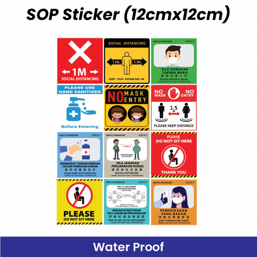 SOP STICKER 12cmx12cm - Social Distancing Attention Decal Sticker ...