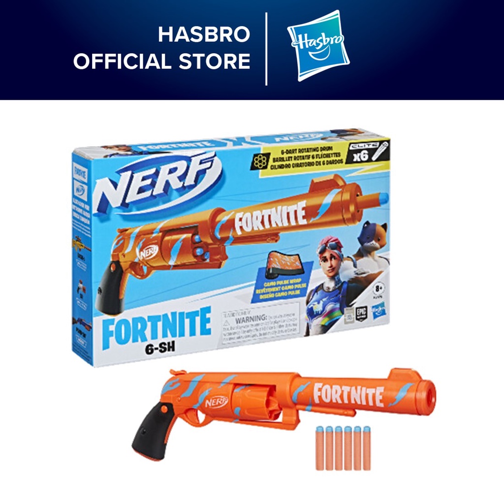 Nerf Fortnite 6SH Dart Blaster Camo Pulse Wrap, Hammer Action Priming, 6Dart Drum, 6 Nerf