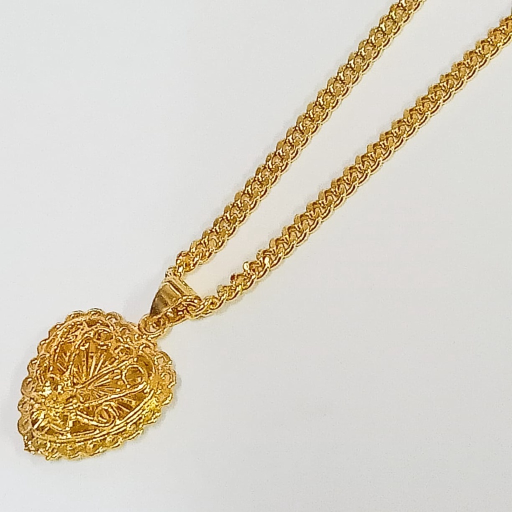 Necklace and Pendant(3mm) 24K Gold Plated (Rantai Leher dan Loket Emas ...