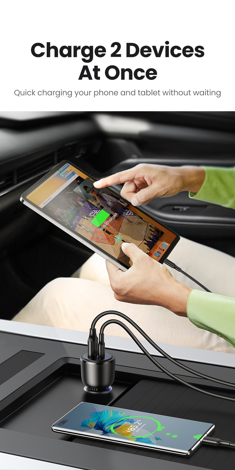 Ugreen 63W Dual Ports Fast Charging 18W 36W PD QC Car Charger for ...