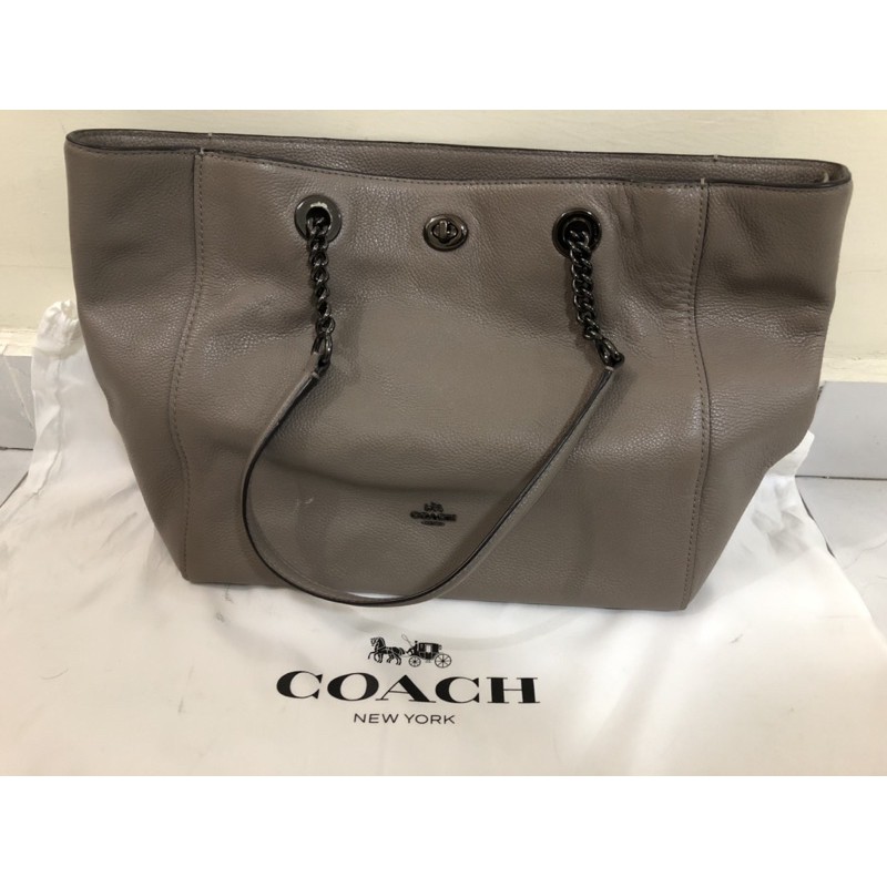 COACH Turnlock Chain Tote 27 in Polished Pebble Leather - Macy's