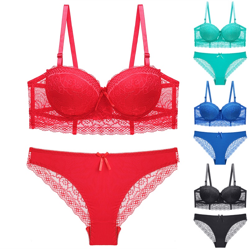 New 2022 sexy lace women bra set push up solid underwear panty set BC ...