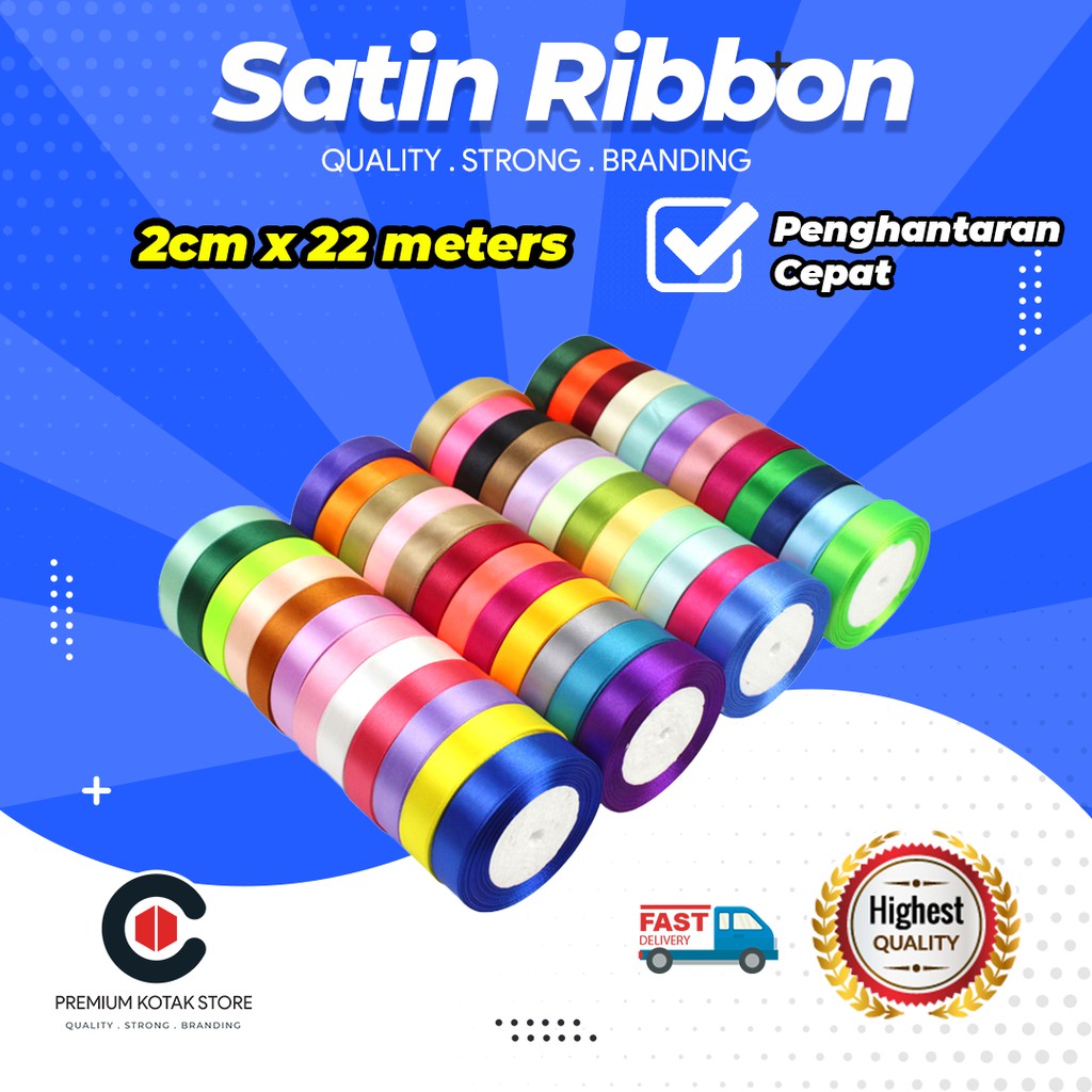 Riben Kotak Hadiah 20mm 22 meter Satin Ribbon Ribbon Decoration DIY ...