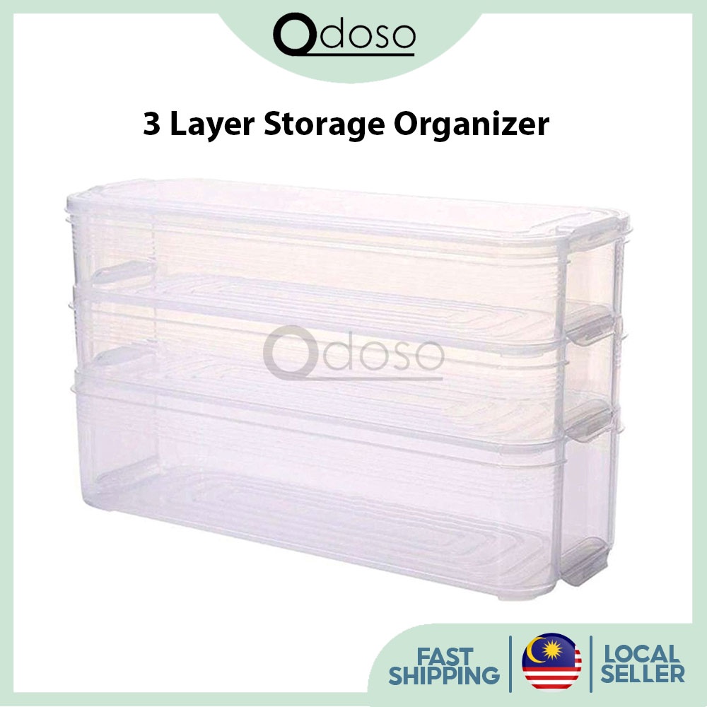 3 Layer Stackable Freezer Plastic Refrigerator Storage Bins Organizer