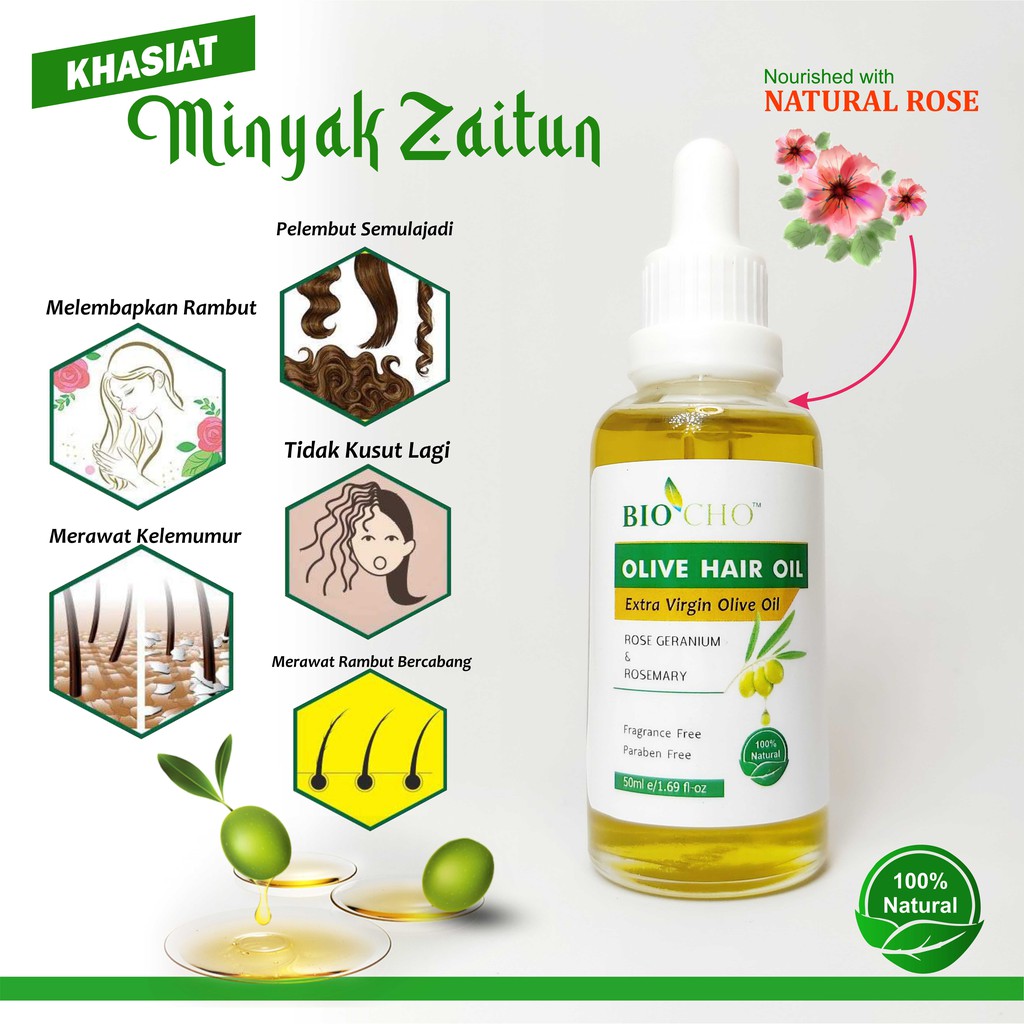 100% NATURAL - MINYAK RAMBUT ZAITUN/ HAIR OLIVE OIL 50ML - MENGUATKAN