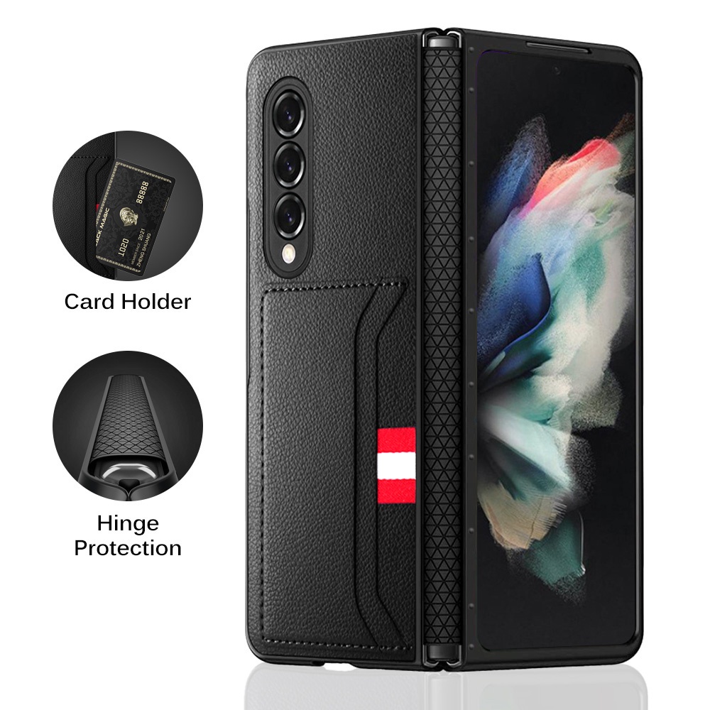 Samsung Z Fold5 Z Fold 4 Z Fold 3 Leather Case Litchi Pattern Back Shockproof Cover With Hinged 8401