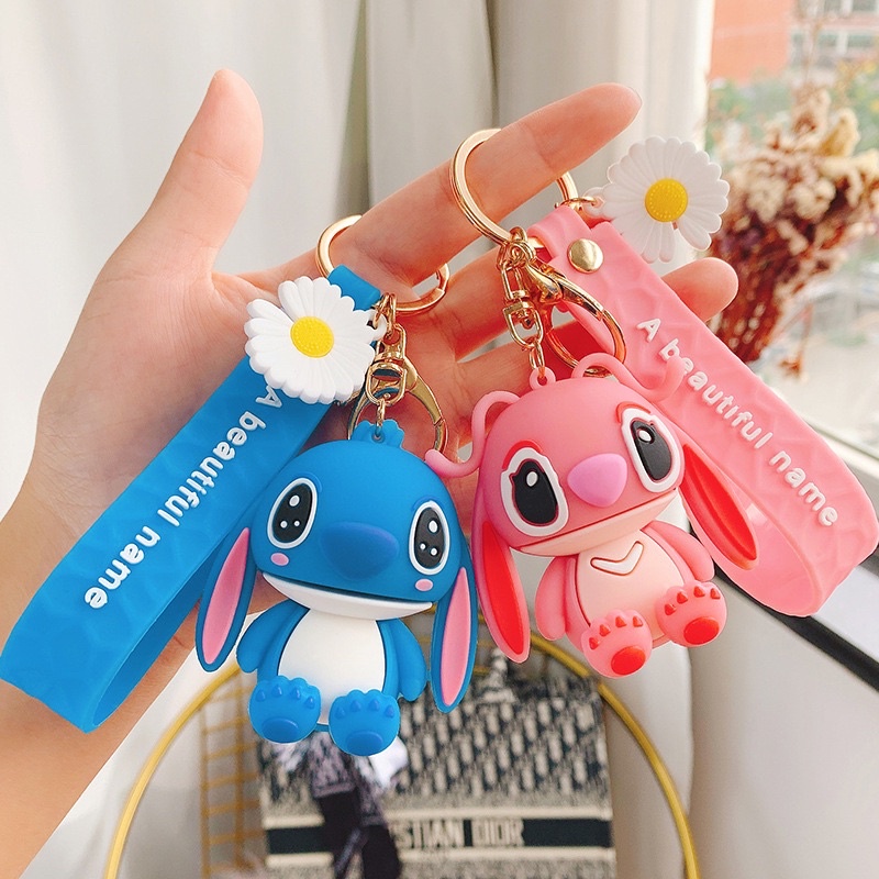 Stitch keychain high quality key ring with lanyard cute blue stitch design key chain Shopee Malaysia