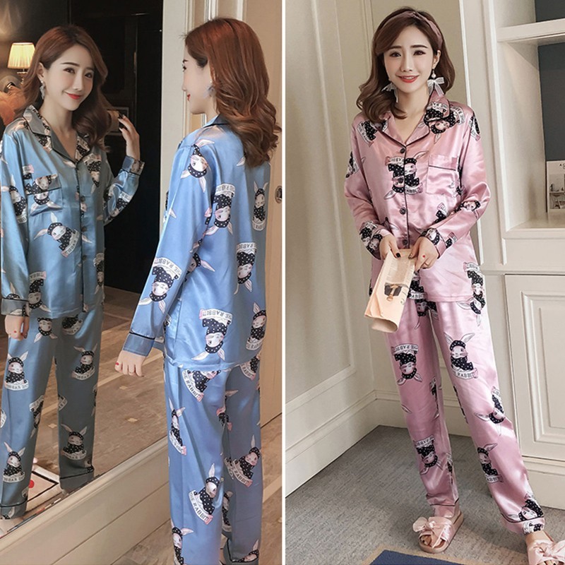 Long Sleeve Women's Pajamas Sleepwear Baju Tidur Wanita Seksi Pajamas ...