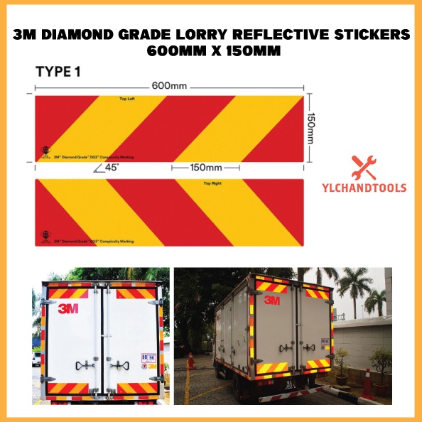 3M DIAMOND GRADE LORRY REFLECTIVE STICKERS -600MM X 150MM JPJ APPROVED ...