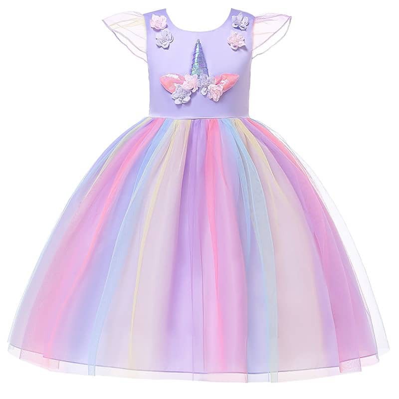 Birthday Party Wedding Unicorn Girl Kids Princess Dress Gown Headband ...