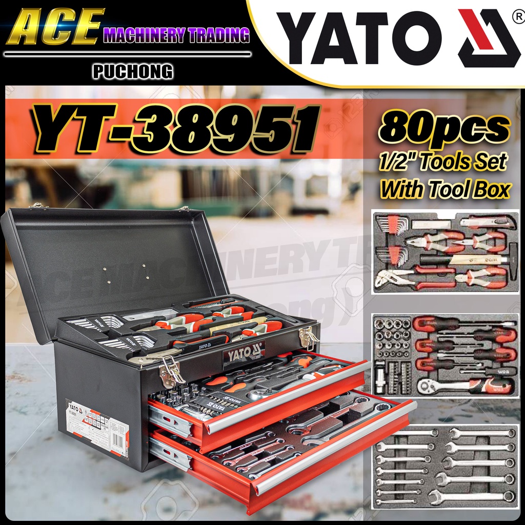 Yato YT38951 Professional Tool Box with 80pcs Tools Kit Set Shopee