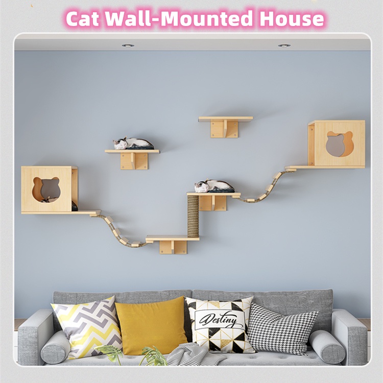 Rumah Dinding Kucing Kayu Tidur Sarang Gantung Pokok Kucing Cat Wall ...