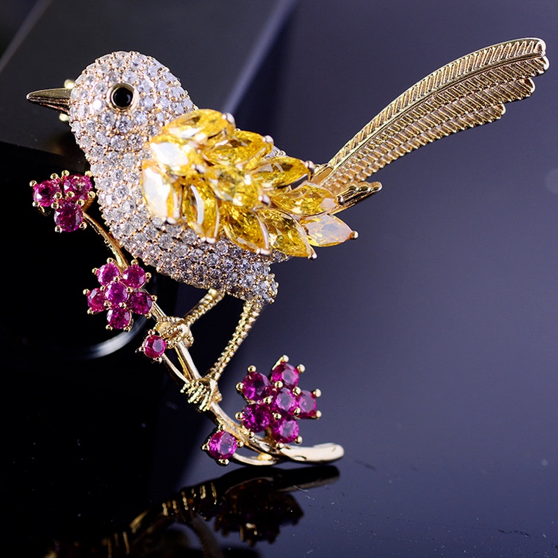 Luxury Zircon Bird Branch Brooch Ladies Flower Brooch Collar Brooch ...