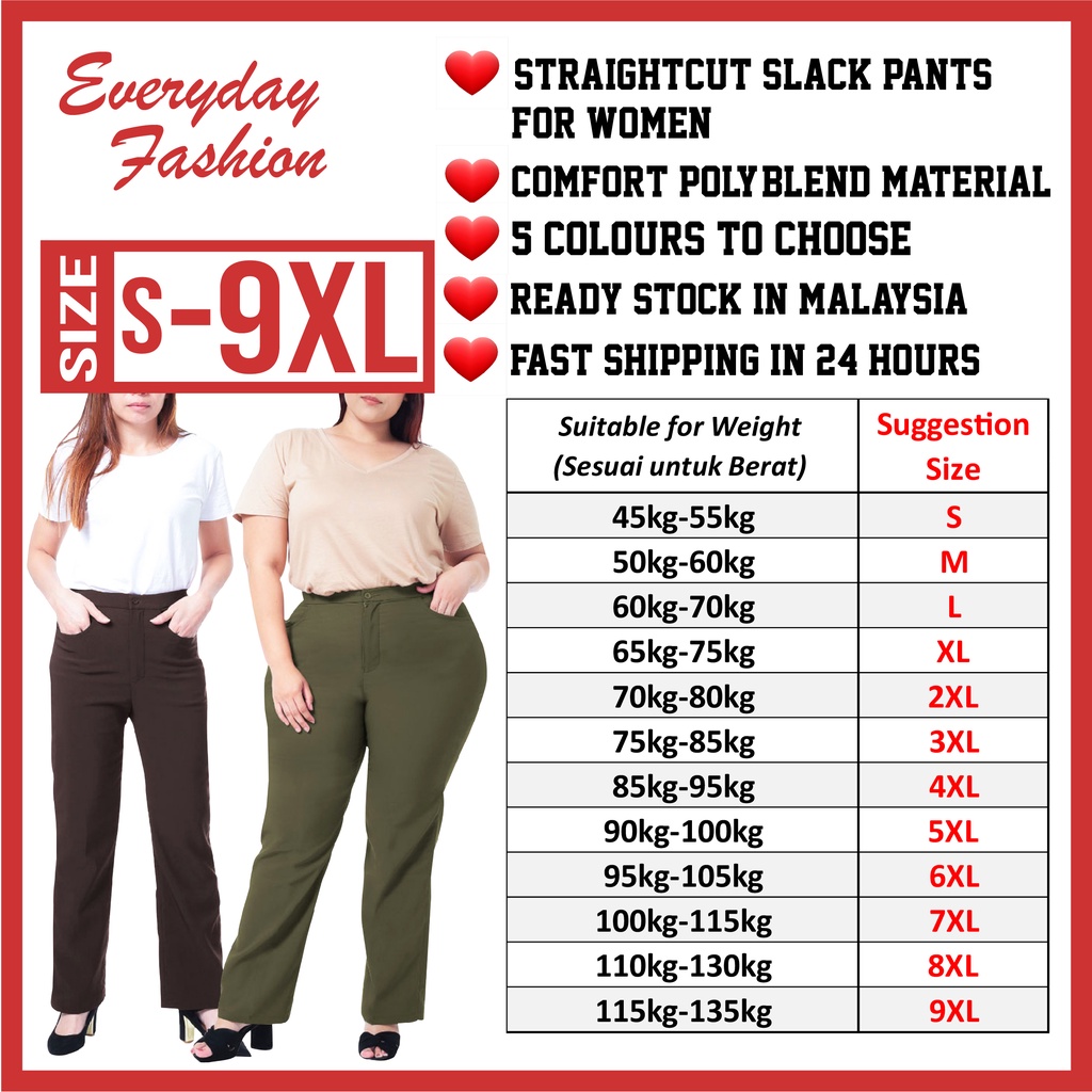 PLUS SIZE STRAIGHT CUT WOMEN SLACK PANTS / SELUAR SLEK WANITA OFFICE WORK  PANTS / POLYBLEND SLEK MURAH EF-3838