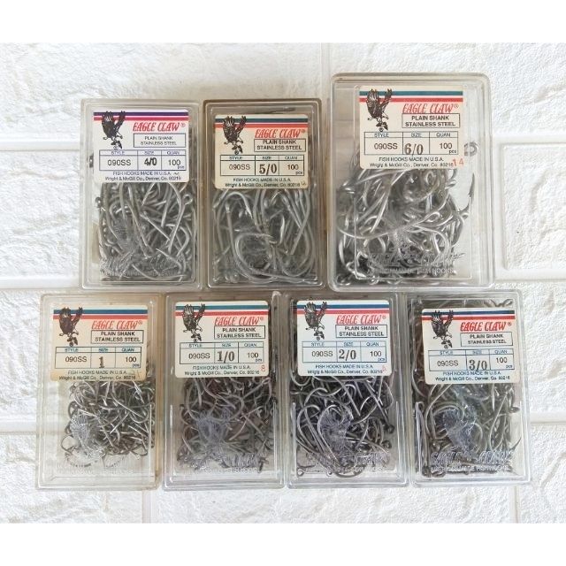 Eagle Claw 090SS 100pcs 1Box Plain Shank Stainless Steel Hooks for  Saltwater Fishing