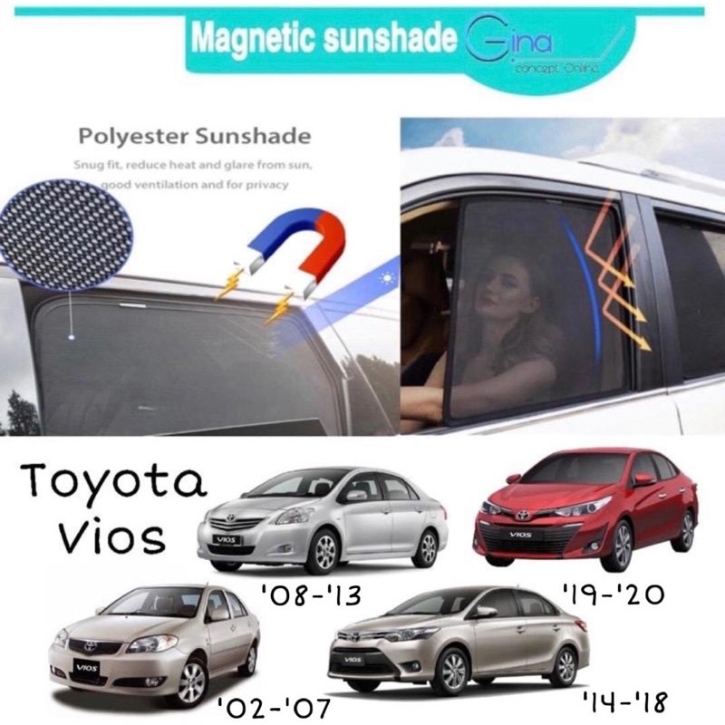 (4pcs) Sunshade Toyota Vios 2002 2023 Sun Shade Car