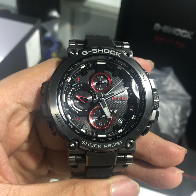 Casio G Shock Triple G Resist Red Black Bluetooth Tough Solar MTG B1000B 1A