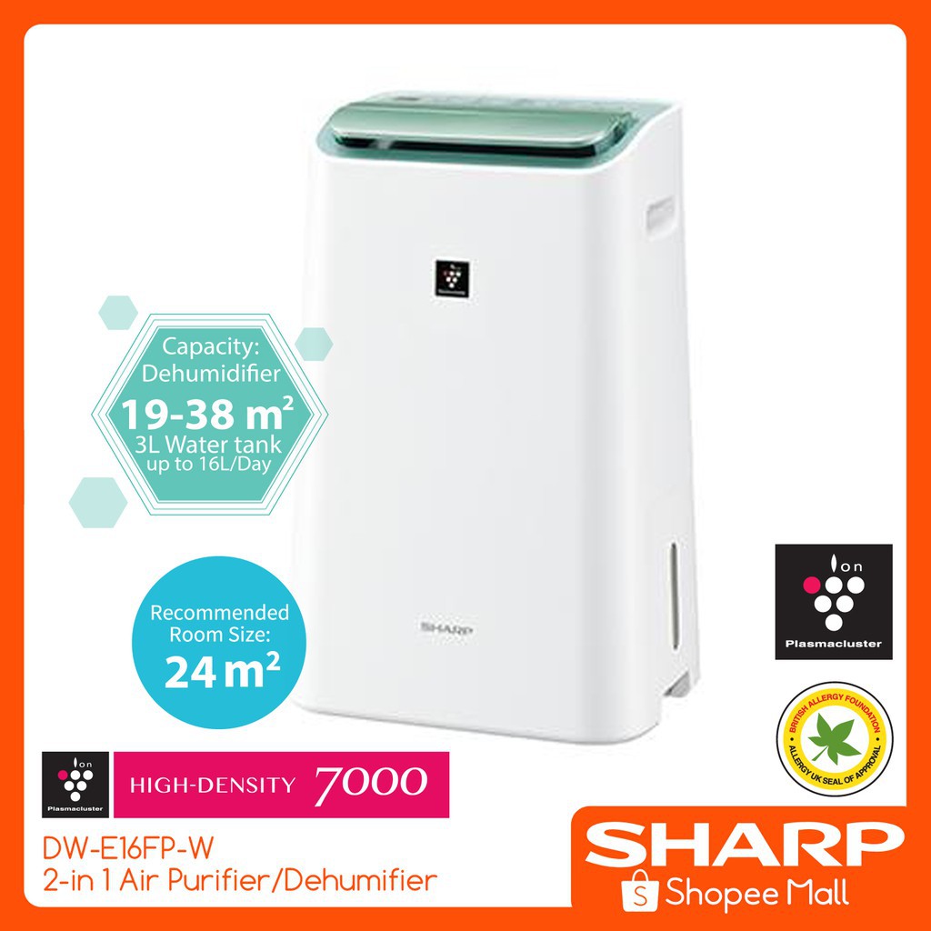 Sharp DW-E16FA-W Air Plasmacluster 2 in 1 Air Purifier & Dehumidifier ...