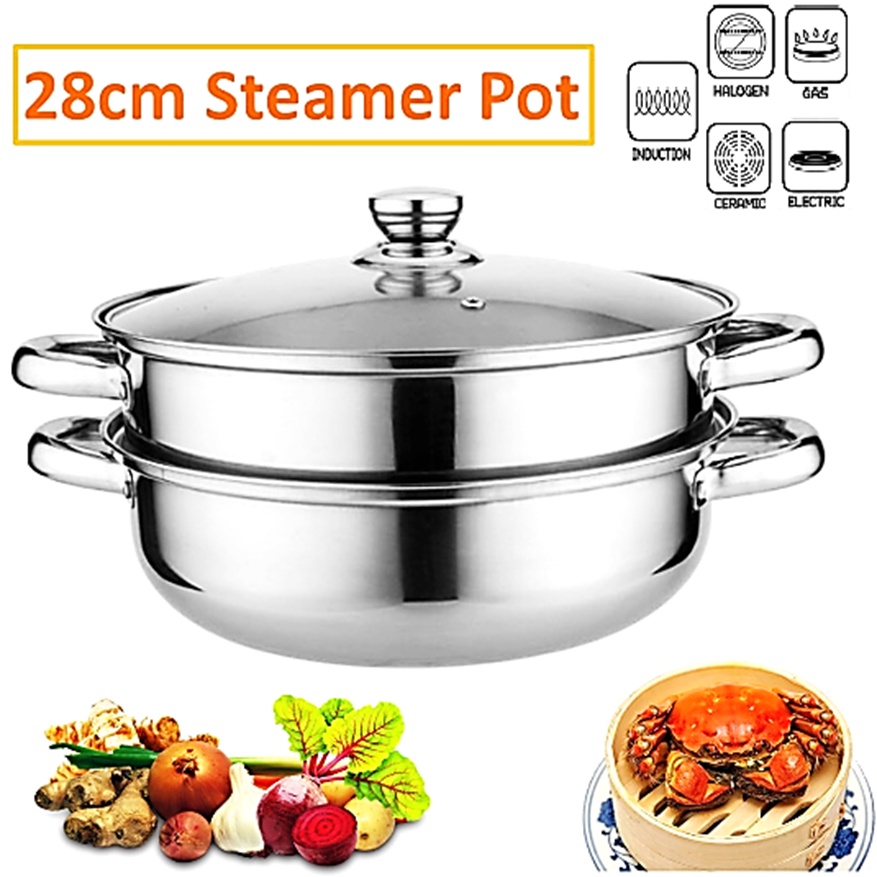 28CM Steamer Pot Stainless Steel Two Layer Induction Cooker