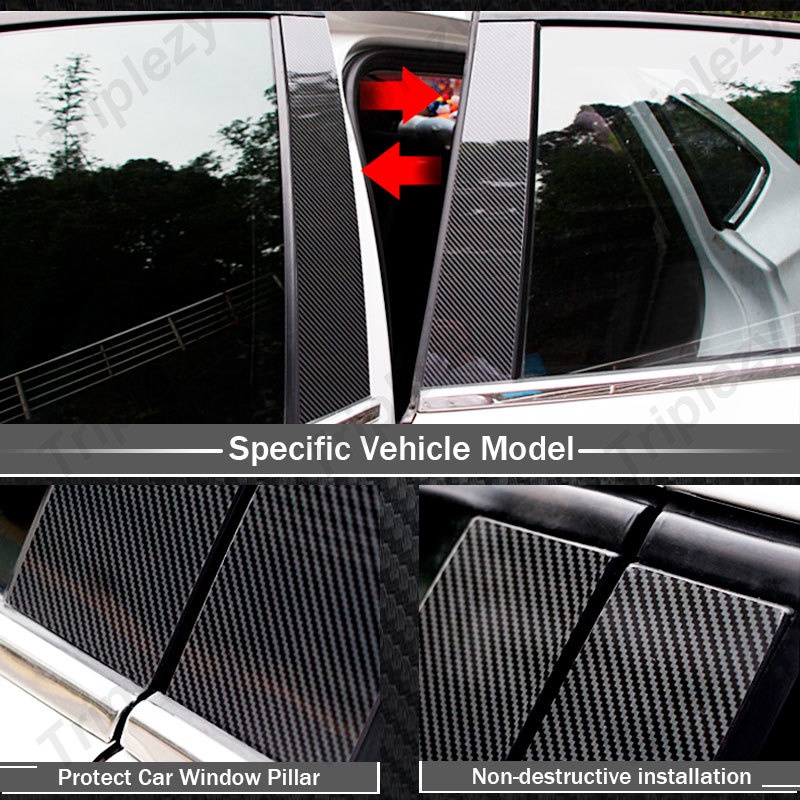 4Pcs Glossy Carbon Fiber Car Window Door Column Center BC Pillar Post ...