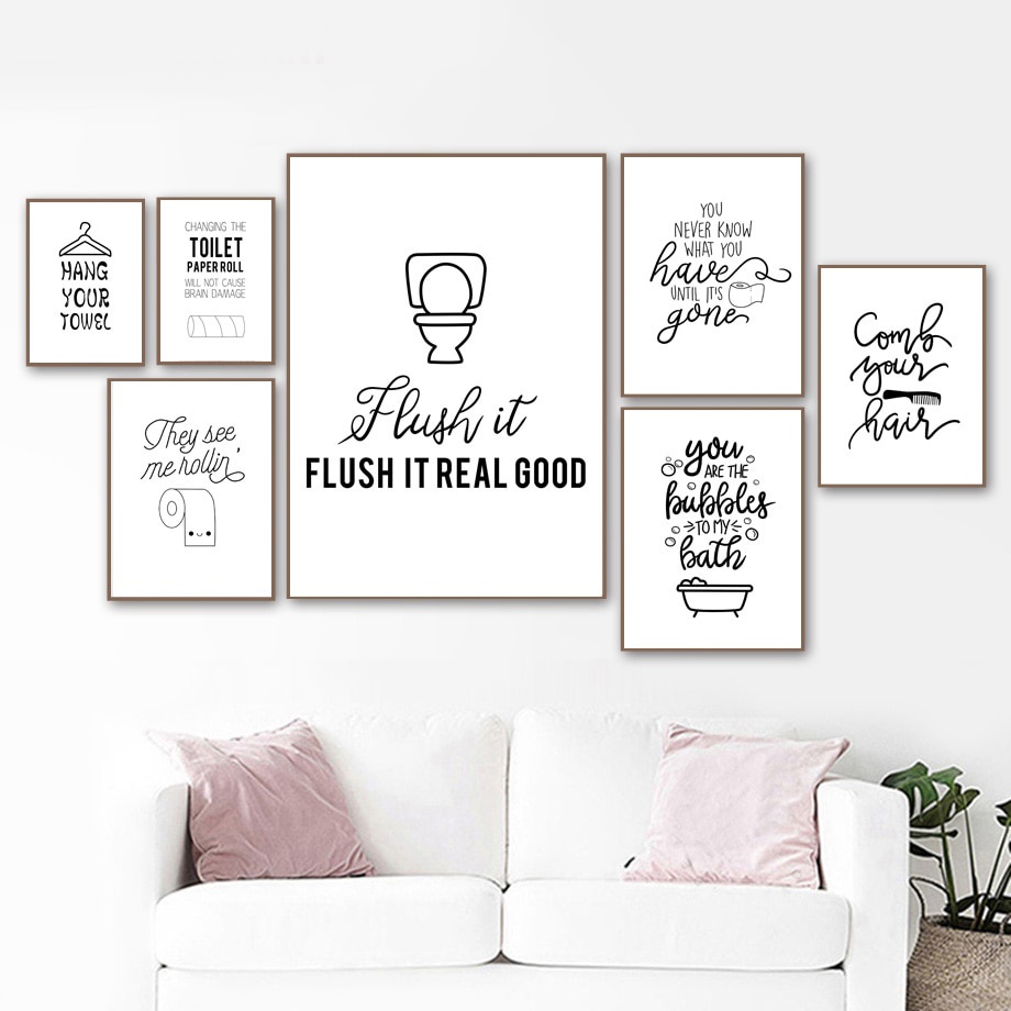 Funny Quote Toilet Paper Brush Teeth Bathtub Wall Art Canvas Painting Nordic Posters And Prints ...