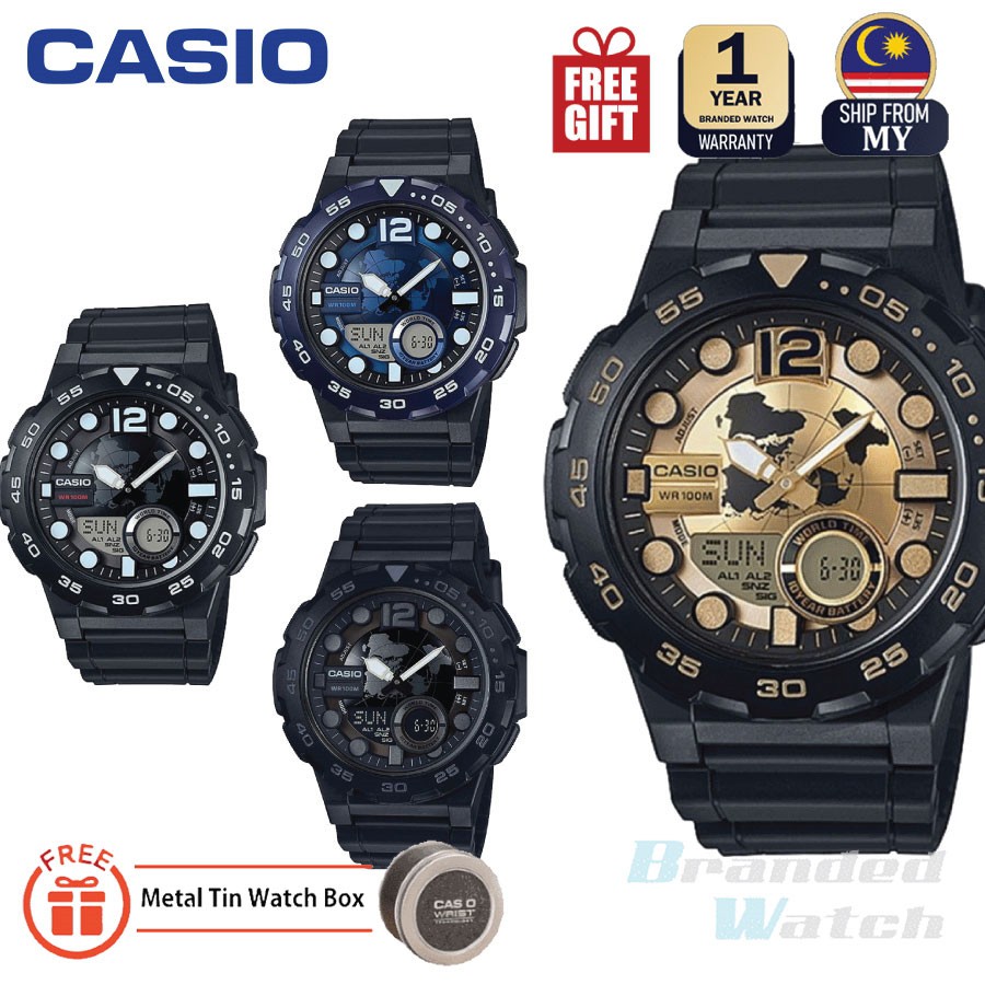 CASIO AEQ 100W DIGITAL ANALOG DUAL TIME MAN RESIN WATCH Shopee