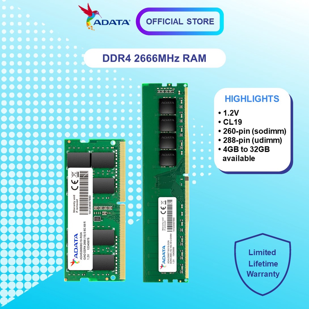 ADATA RAM DDR4/SO-DDR4 2666 U-DIMM/SO-DIMM - 4GB/8GB/16GB | Shopee Malaysia