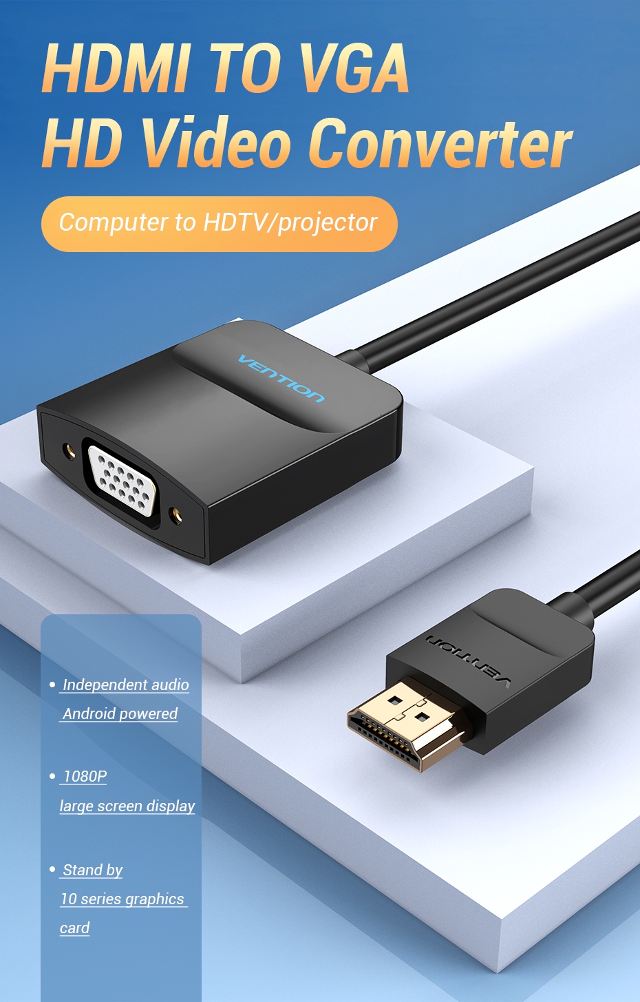 Vention HDMI to VGA Adapter 1080P Audio Video Converter with Audio ...