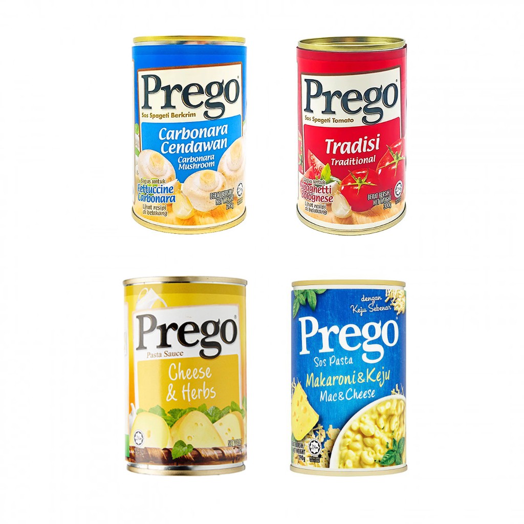 Prego Pasta Sauce (Can) - Cheese & Herbs/Mac & Cheese/Carbonara  Mushroom/Mushroom/Traditional (290g/295g/300g)