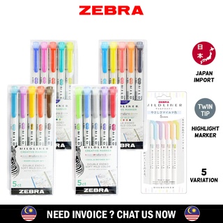 Zebra 3X Pen Mildliner Double Ended Highlighter & Marker Friendly Mild Set  5 ct