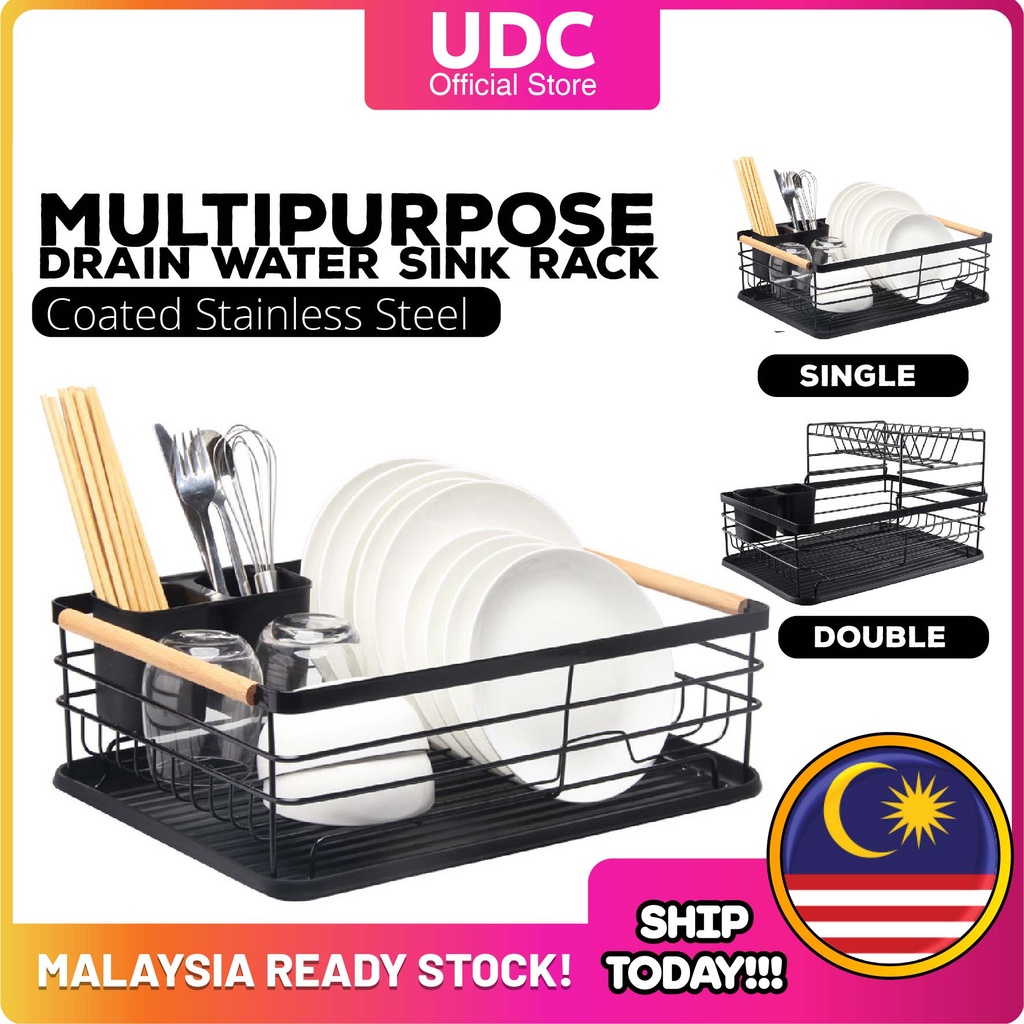 UDC 🍟 Japanese Style Minimalist Double Layer Dish Rack Dish Drainer ...