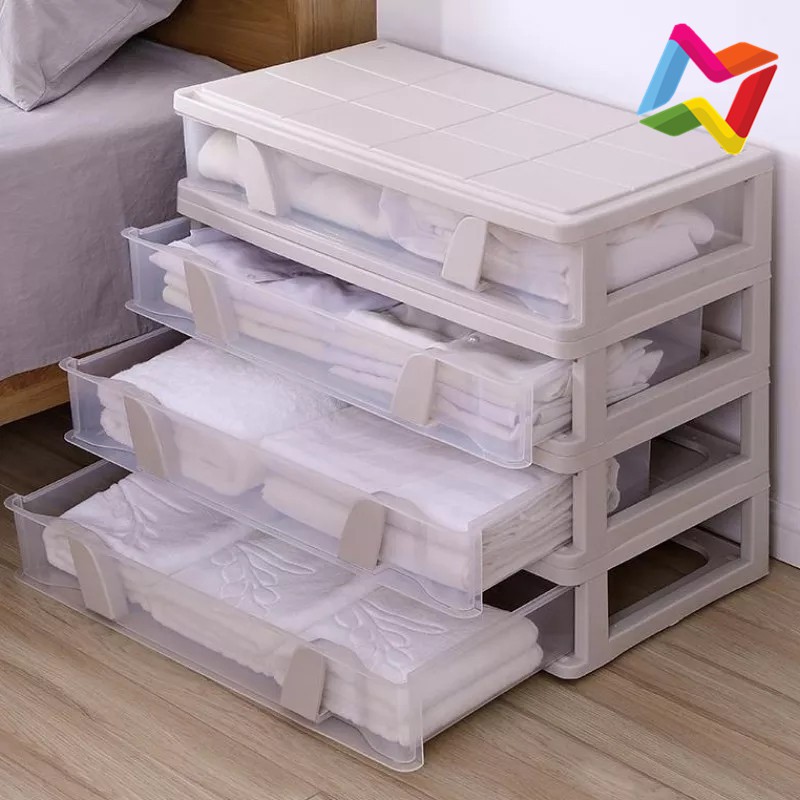 【NV Ready Stock】Bed bottom storage box plastic flat quilt drawer type ...