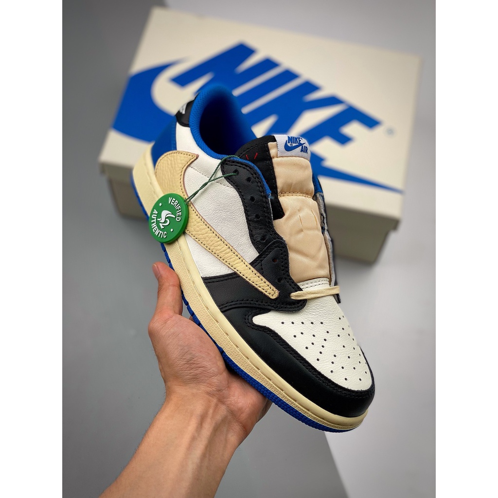 Free Gifts God Version Travis Scott X Fragment X Nike Air Jordan 1 AJ1 Low Military Blue Casual Low Top Sneakers Shopee Malaysia