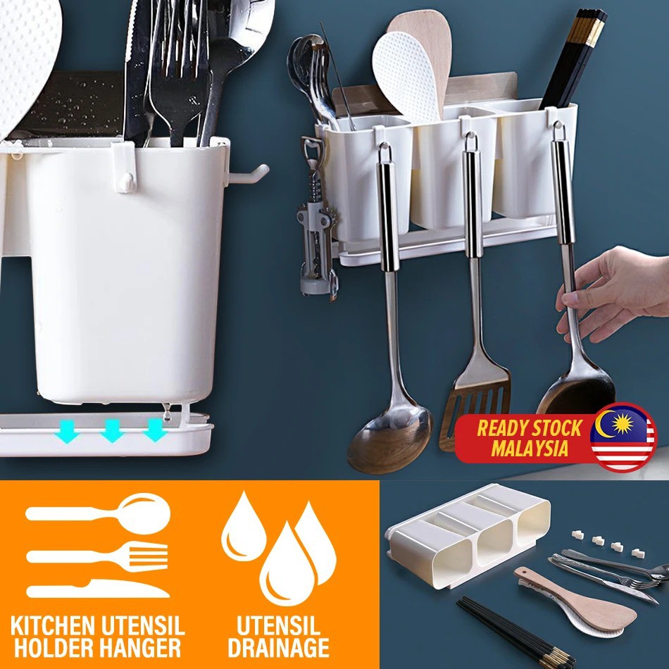 Flexfitt Wall Mounted 3-Cup Kitchen Utensil Drainage Holder | Shopee ...