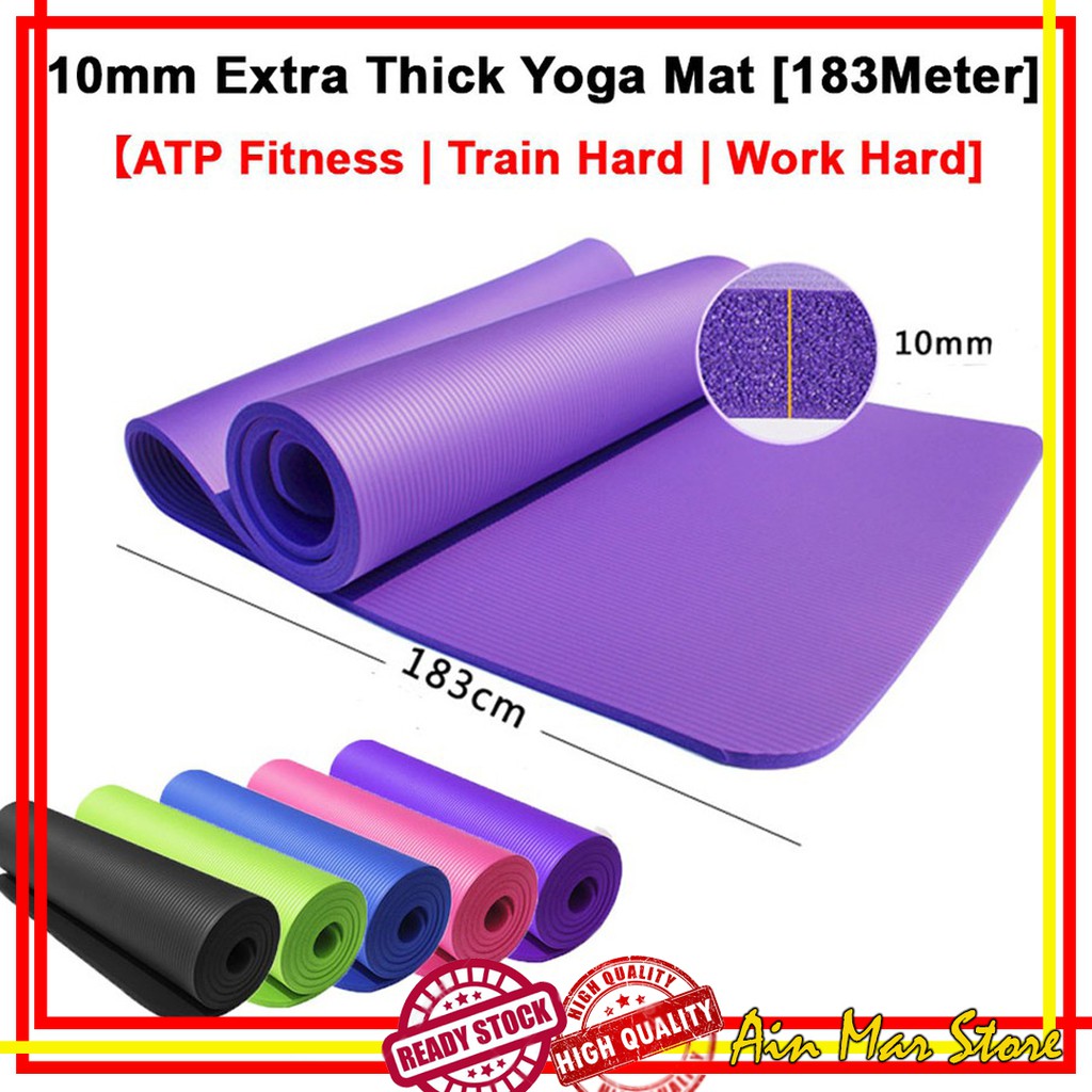 Yoga Mat, Getah Tebal Senaman, Fitness NBR 10mm Yoga Mat Gym Exercise Mat  Extra Thick Non-Slip 183Meter