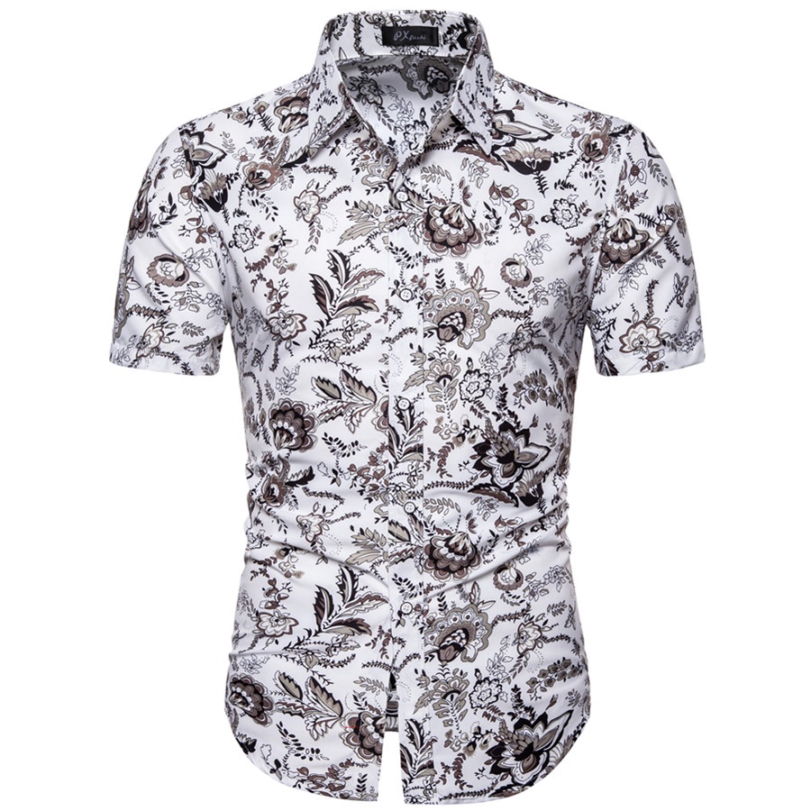 Summer Men's Short Sleeve Shirt Fashion Casual Floral Shirt | Shopee ...
