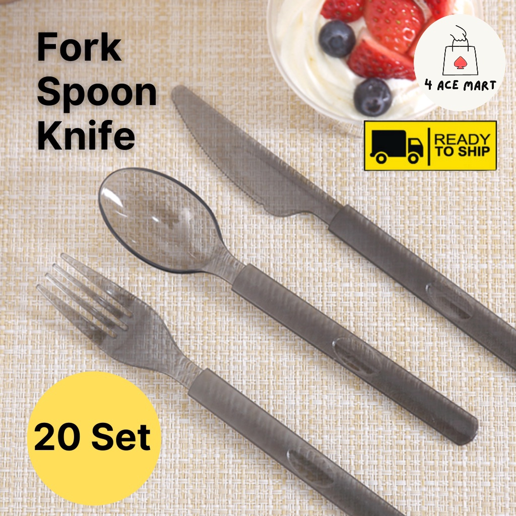 [Ready Stock] 20 Set Cutlery Set 3-in-1 Spoon Fork Dinner Knife Tissue ...