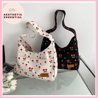 Aesthetic Floral Print Tote Bag, Cartoon Canvas Shoulder Bag