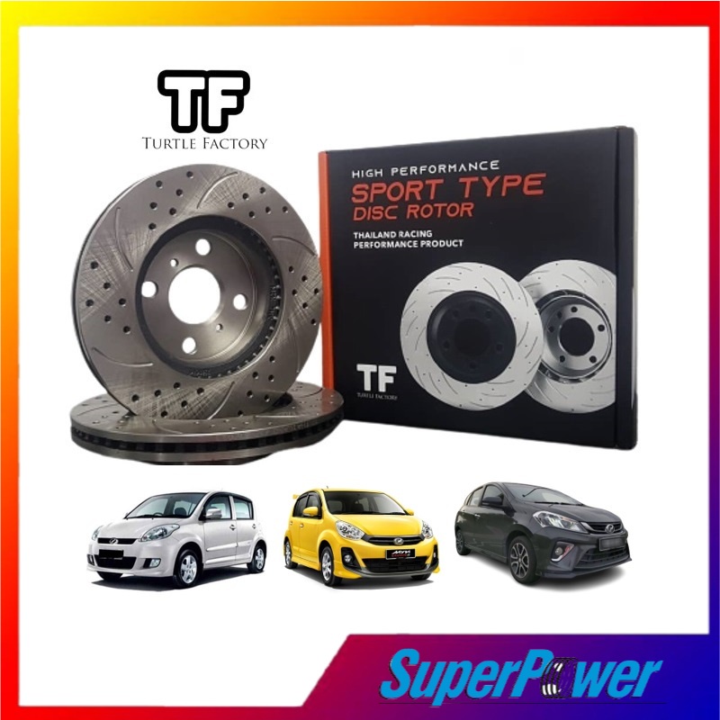 ORIGINAL TF THAILAND DISC ROTOR SLOTTED & DRILLED FOR PERODUA MYVI 2005 ...