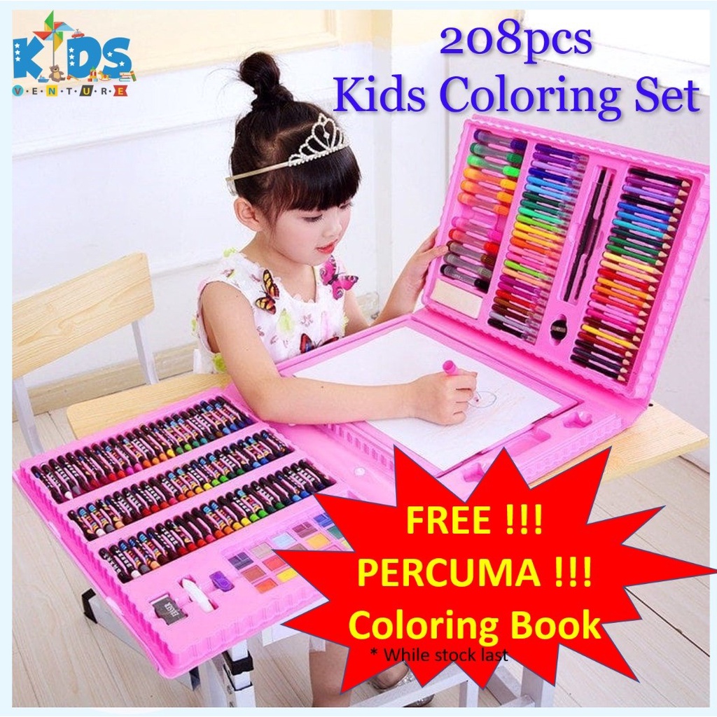 PRADO Malaysia 208pcs Kids Painting Board Pen Colour Crayon Marker