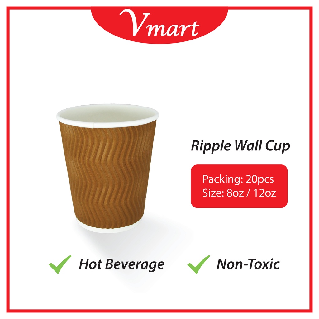 [20pcs] 8oz / 12oz Brown Ripple Cup / Hot Coffee Paper Cup / Double ...
