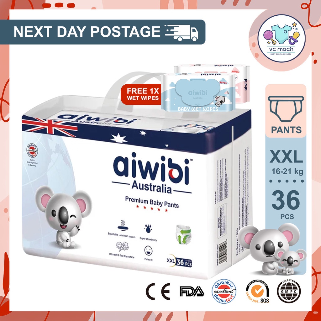 🐨Aiwibi Pants Diapers🐨Free 1x Wet Wipes Pampers Large Pack Ultra Slim ...