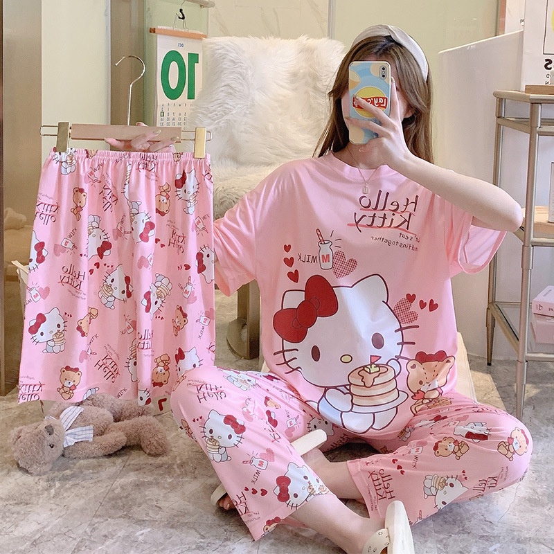 Hello Kitty Pyjamas Women's Pajamas Short Sleeve Pants 3Piece Pajamas