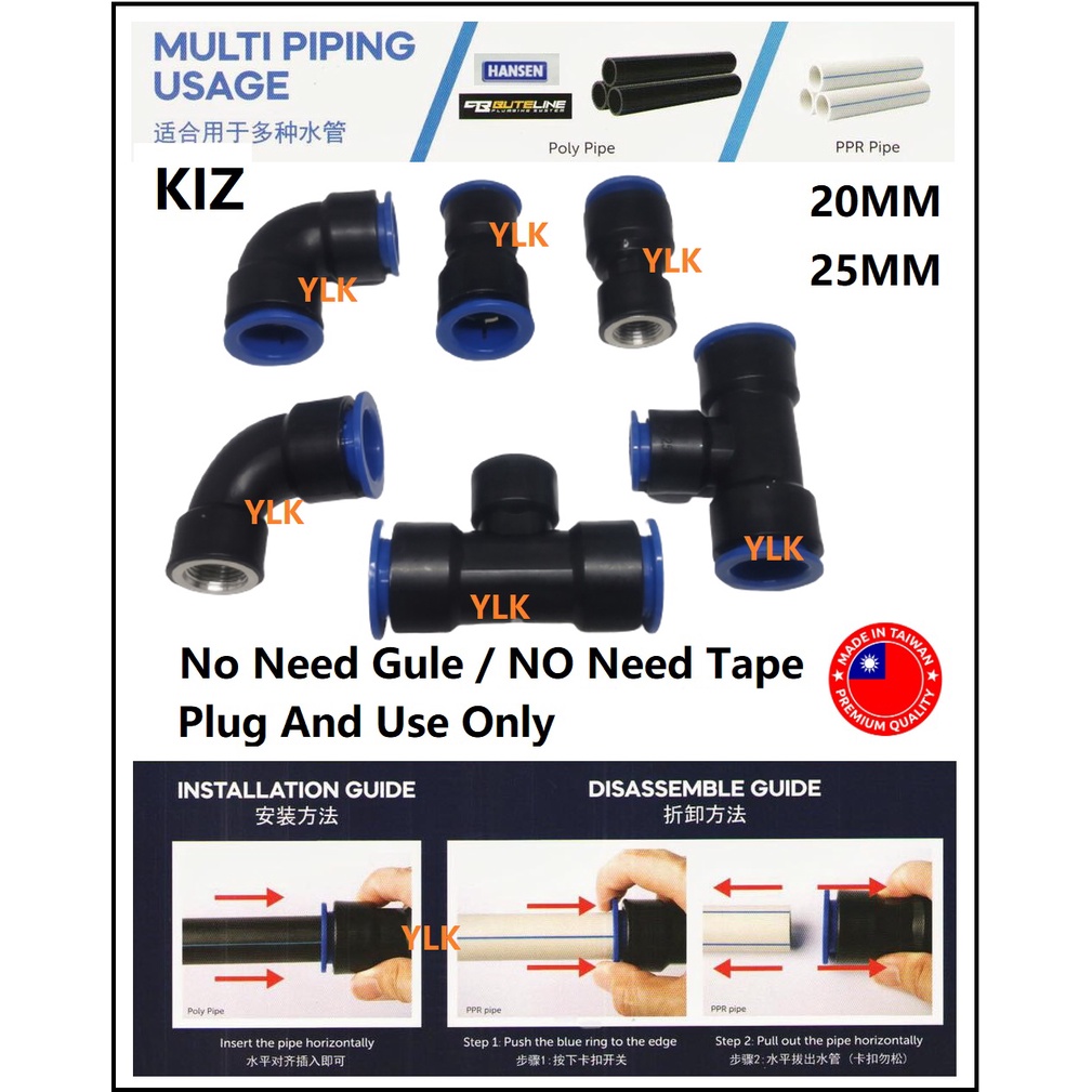 KIZ MULTI FITTINGS Easy Use , Easy Remove USAGE POLY/PPR/HANSEN PIPE