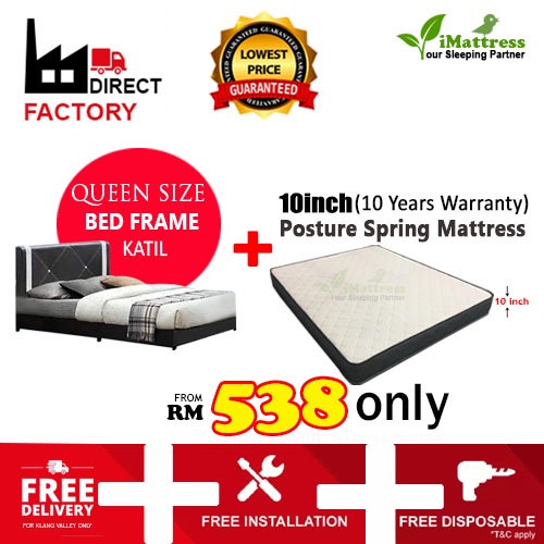 Full Set Divan Bed Frame Katil 10 Inch Posture Spring Mattresstilam Single Queen King 